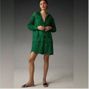 Anthropologie Green Eyelet Dress with slip dress